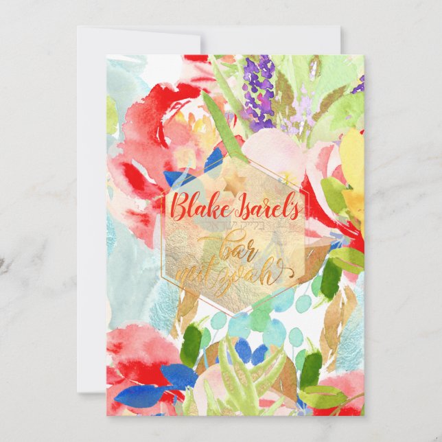 Invitation PixDezines Spring Watercolor Flowers Bar Mitzvah (Devant)
