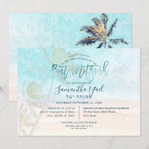 Invitation PixDezines surf, palmiers, bat mitzvah de plage