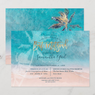 Invitation PixDezines surf, palmiers, plage ba mitzvah
