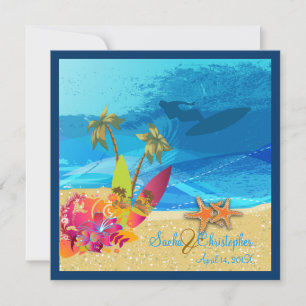 Invitation PixDezines Surfeurs rétro, couleur de destination/