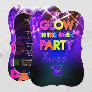 Invitation PixDezines Sweet 16, Lumières Laser/Glow Party