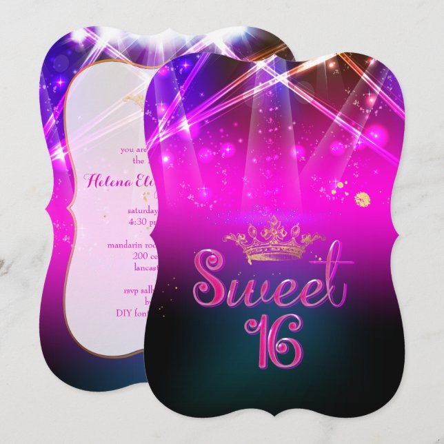 Invitation PixDezines Sweet 16, Luminaires Laser/Nil (Devant / Derrière)