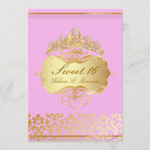 Invitation PixDezines Sweet 16/ princesse/rose+damas or