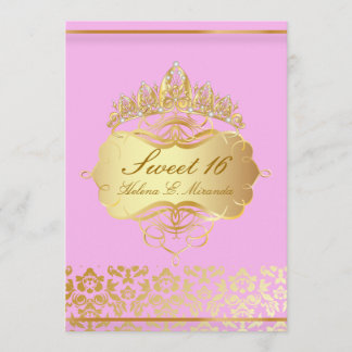 Invitation PixDezines Sweet 16/ princesse/rose+damas or