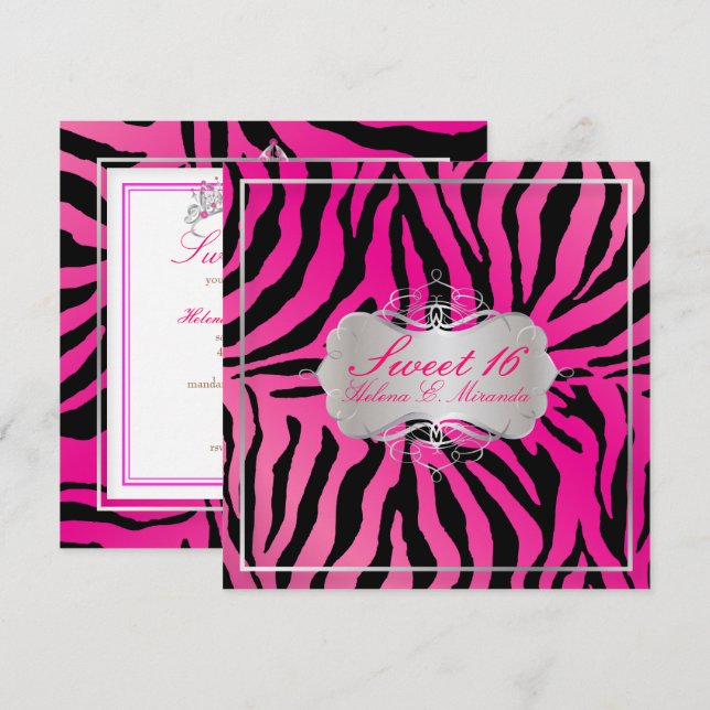 Invitation PixDezines SWEET 16/ZEBRA PRINT/CHAUD (Devant / Derrière)