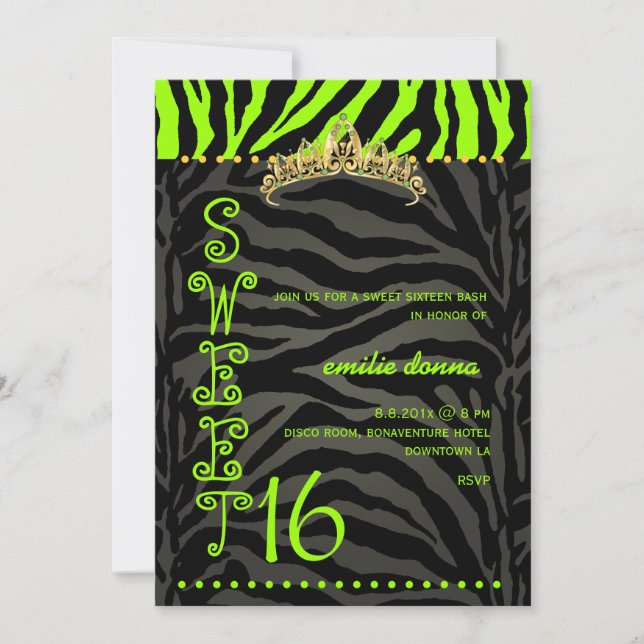 Invitation PixDezines Sweet 16/Zebra Stripes (Devant)