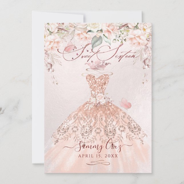 Invitation PixDezines Sweet sixteen Rose Gold Parties scintil (Devant)