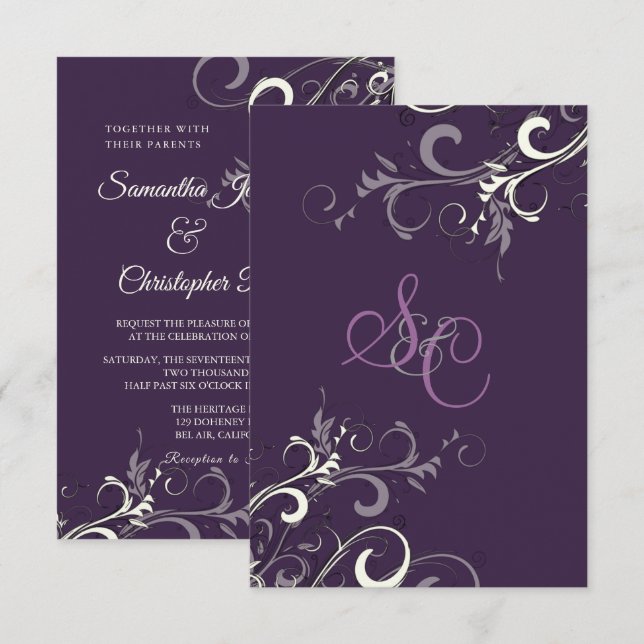 Invitation PixDezines SWIRLS PLUM/CREAM/Arrière - plan DO-IT- (Devant / Derrière)