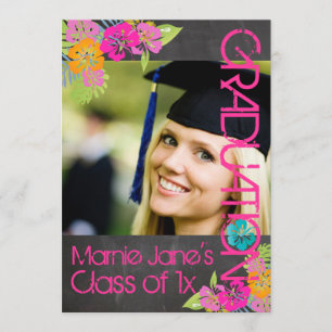 Invitation PixDezines, tableau noir+floral/graduation