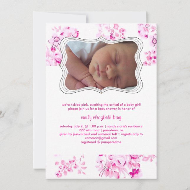 Invitation PixDezines toile rose/faire-part de naissance/douc (Devant)
