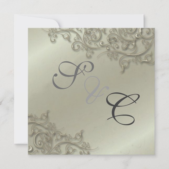 Invitation PixDezines tourbillons rustiques/faux argent (Devant)