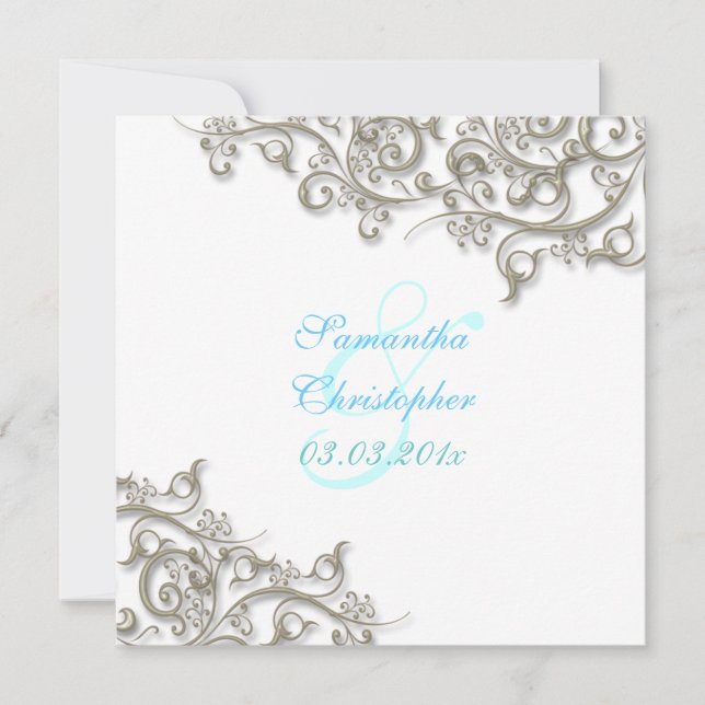 Invitation PixDezines tourbillons rustiques/faux argent (Devant)