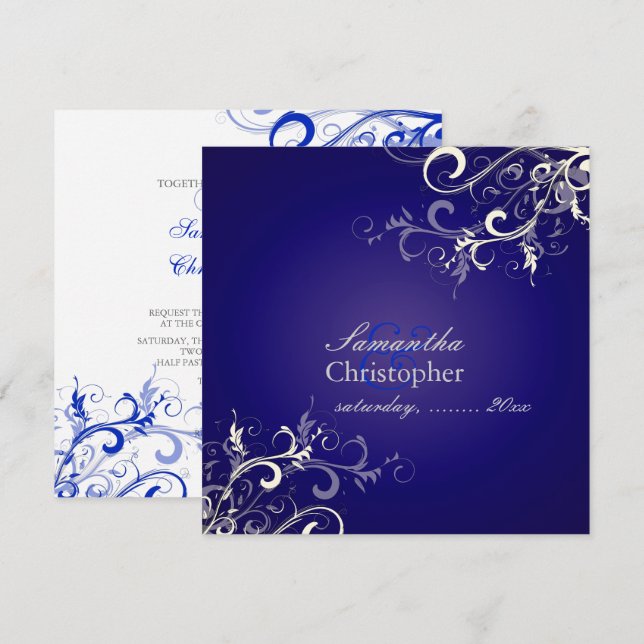 Invitation PixDezines Tourbillons Vanille/Fond Bleu Royal (Devant / Derrière)