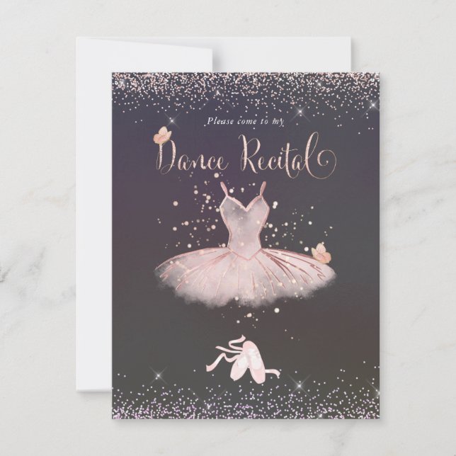 Invitation PixDezines Tutu rose et papillons Récital de danse (Devant)