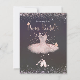 Invitation PixDezines Tutu rose et Papillons Récital de danse