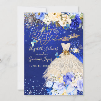 Invitation PixDezines Twins Sweet 16 Royal Blue Gold