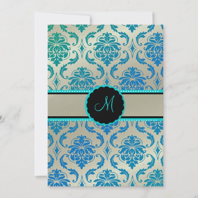 Invitation PixDezines Vendome Damask / Peacock Blue (Devant)