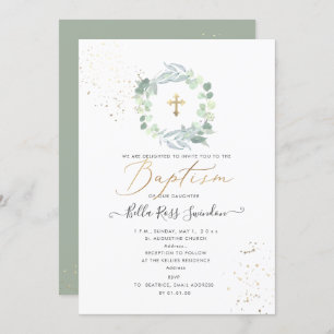 Invitation PixDezines Verdure Aquarelle Eucalyptus Baptême