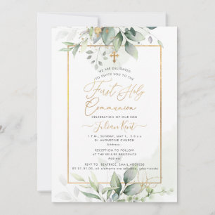 Invitation PixDezines Vert Or Eucalyptus 1èreCommunion