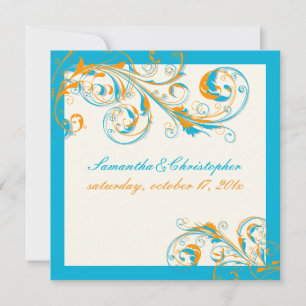 Invitation PixDezines Vine Swirls coral+aqua DO-IT-YOURSELF c