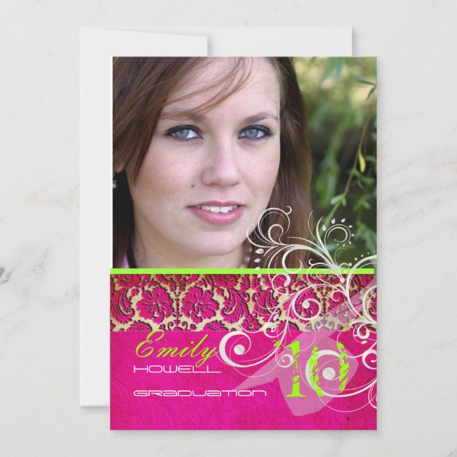 Invitation PixDezines Vintage Damask Swirl/Graduation (Devant)