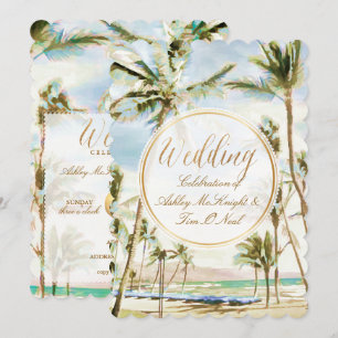 Invitation PixDezines Vintage Hawaiian Beach/Bleu clair