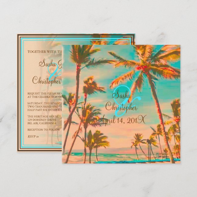 Invitation PixDezines Vintage Hawaiian Beach/turquoise (Devant / Derrière)