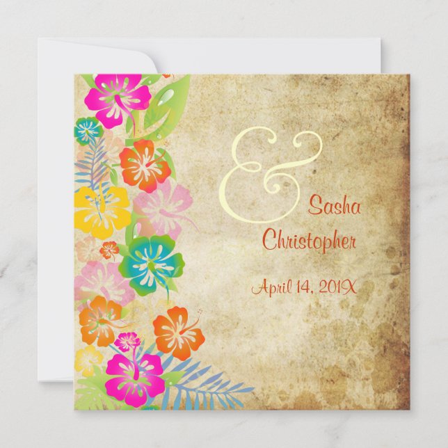 Invitation PixDezines vintage/leis/luau/hibiscus (Devant)