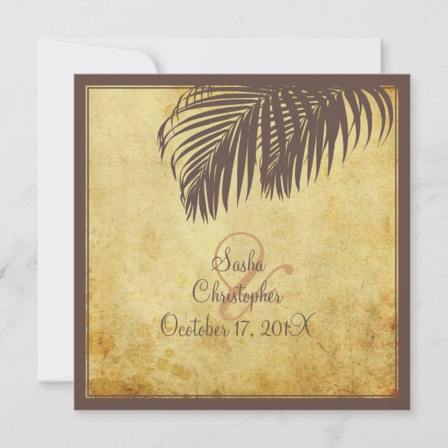 Invitation PixDezines vintages frondes de palme/faux parchemi (Devant)