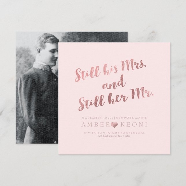 Invitation PixDezines Vow Renewal/Faux Rose Gold/do-it-yourse (Devant / Derrière)