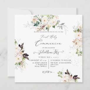Invitation PixDezines Watercolor Blush+Cream Roses Communion