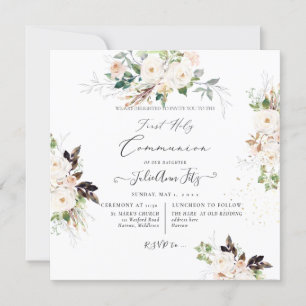 Invitation PixDezines Watercolor Blush+Cream Roses Communion 