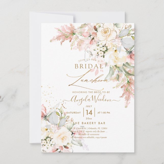 Invitation PixDezinesH2 Blush Alabaster Rose Bridal Luncheon (Devant)