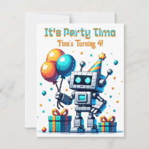 Invitation Pixel Art Robot Boy's Birthday Party