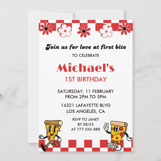 Invitation Pizza 1er anniversaire Invitations| Love Pizza Par (Devant)