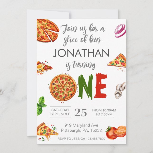 Invitation Pizza 1er Anniversaire moderne Premier Anniversair (Devant)