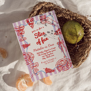 Invitation Pizza 1ère Main Écrite Tiré Slice Of Fun Anniversa