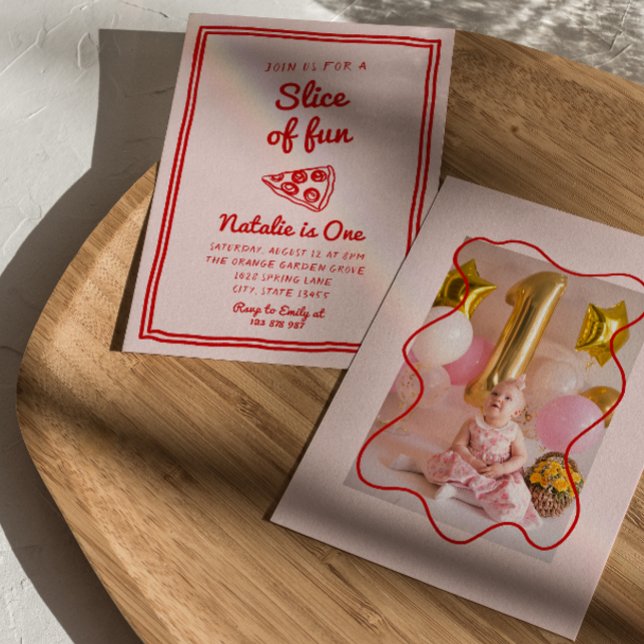 Invitation Pizza 1ère Main Tirée Slice Of Fun Photo Anniversa (Créateur téléchargé)
