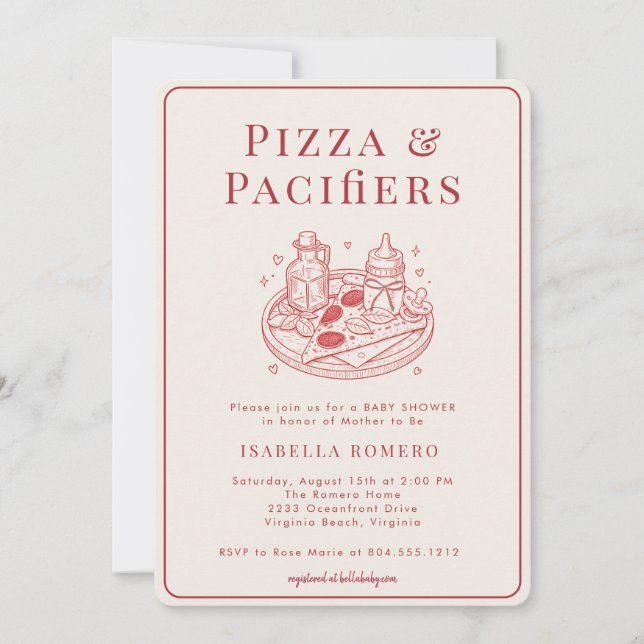 Invitation Pizza and Pacifiers Italian Themed Baby Shower (Devant)