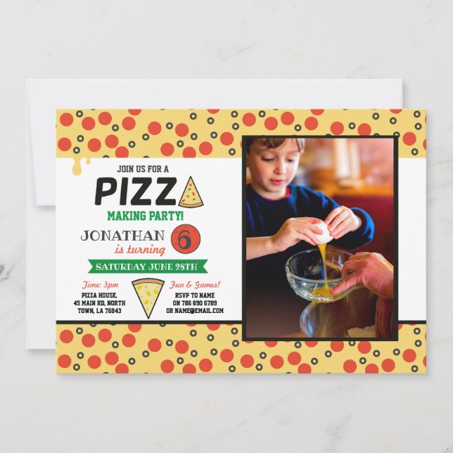 Invitation PIZZA Anniversaire Fête Faire du Chef Amusant Nour (Devant)
