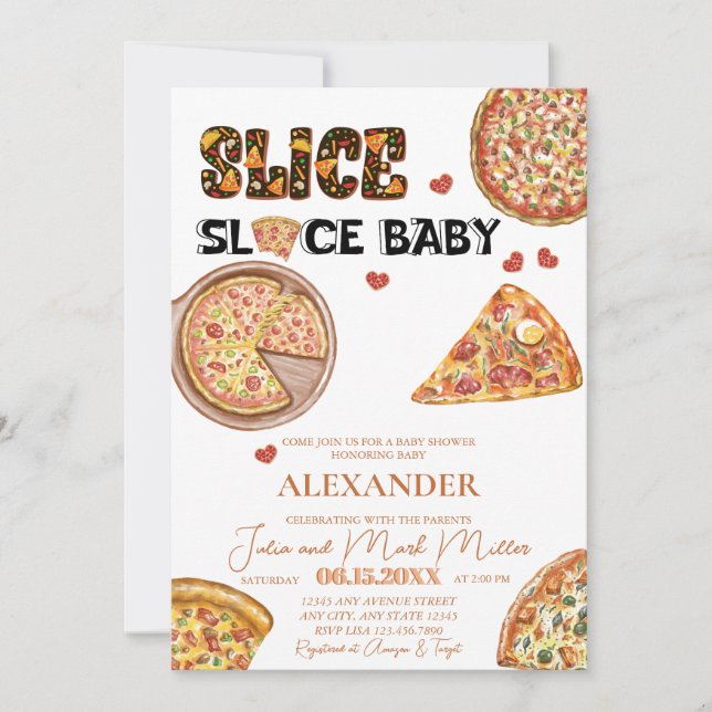 Invitation Pizza | Baby shower non sexiste (Devant)