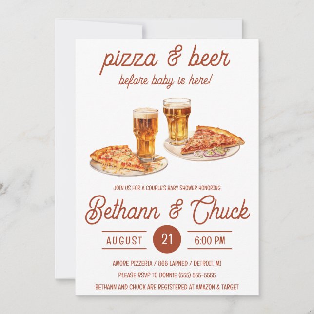 Invitation Pizza & Bière avant bébé est ici! Baby shower (Devant)