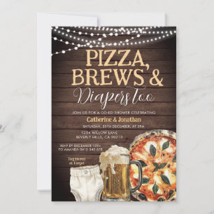 Invitation Pizza, Brews & Diaports aussi, Baby shower Bois