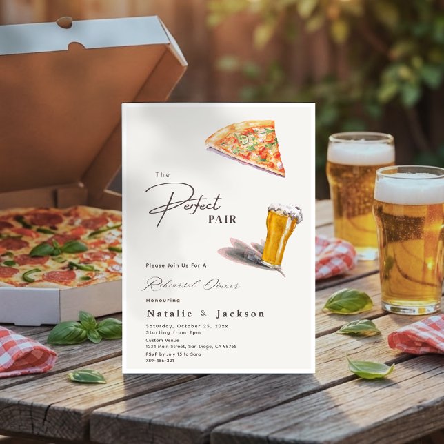 Invitation Pizza & Brews Le Dîner De Répétition Parfait (Pizza & Brews The Perfect Pair Rehearsal Dinner Invitation)