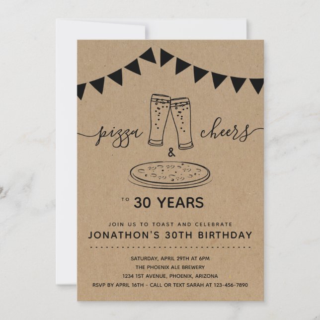 Invitation Pizza & Cheers & Beers Anniversaire - N'importe qu (Devant)