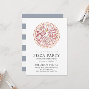 Invitation Pizza classique   Bleu ardoise