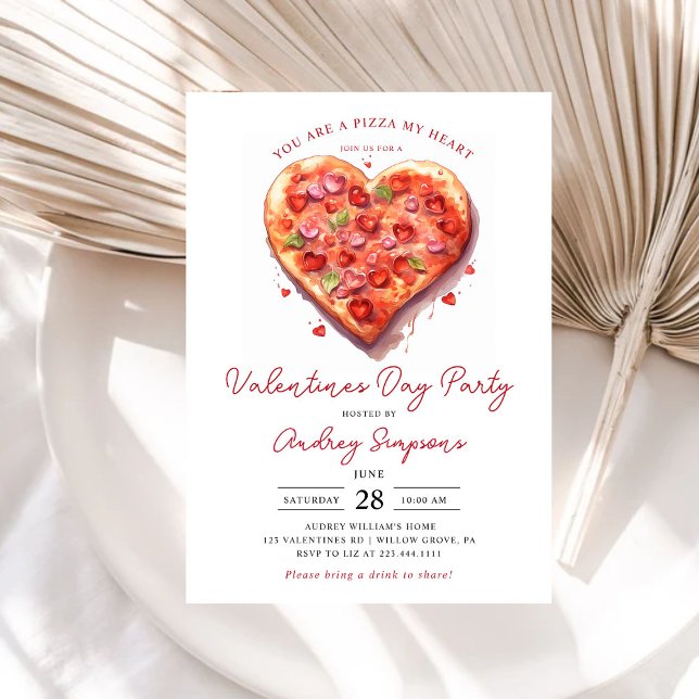 Invitation Pizza Coeur Rose moderne Valentines Party (Créateur téléchargé)