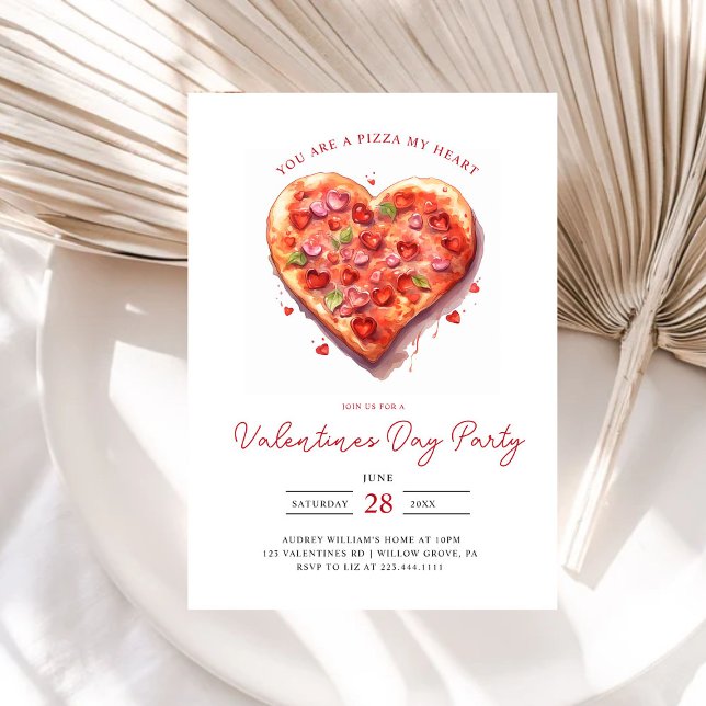 Invitation Pizza Coeur Rose moderne Valentines Party (Créateur téléchargé)