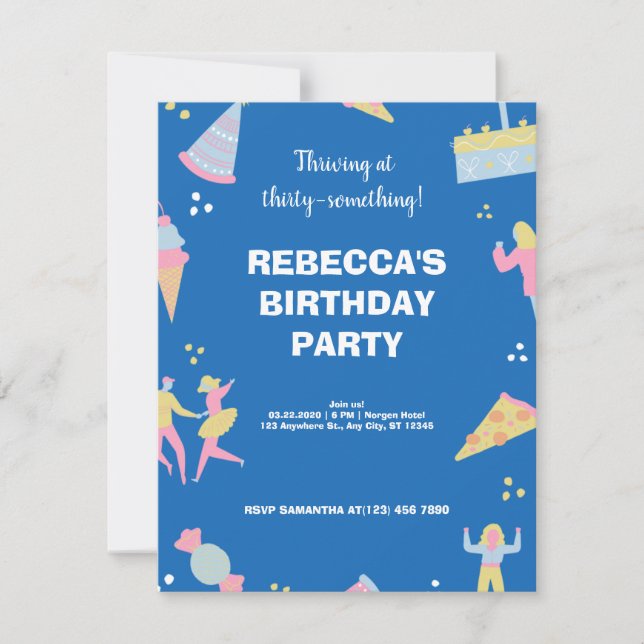 Invitation Pizza d'anniversaire à la crème glacée bleue migno (Devant)