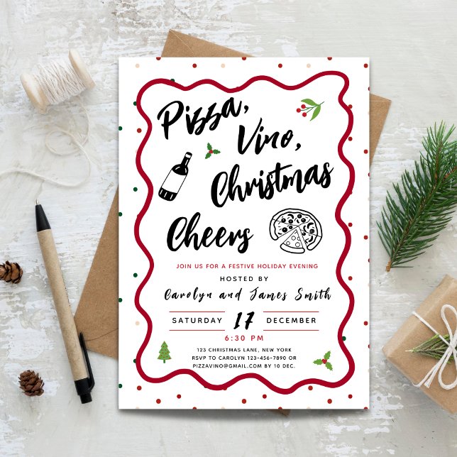 Invitation Pizza de Noël et fête du vin (Christmas Pizza and Wine Party Invitation)